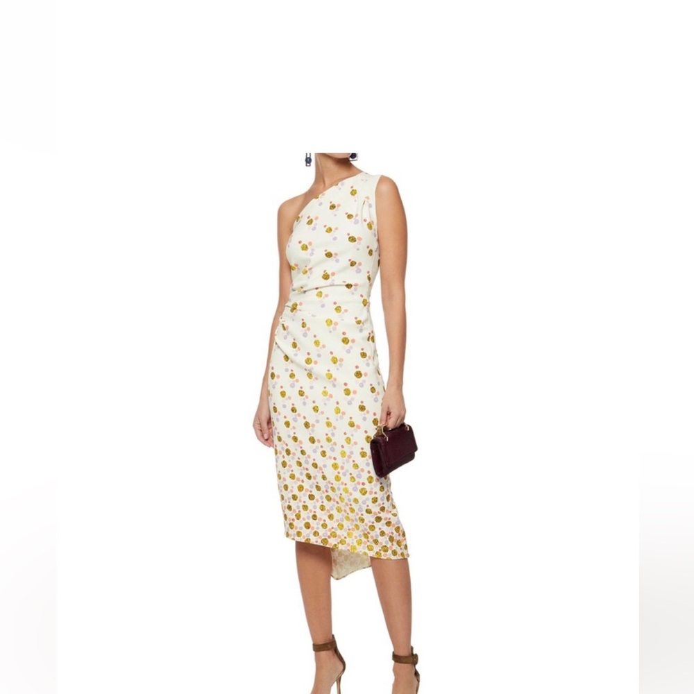 NWT Peter Pilotto Polka Dot Cady One-Shoulder Dress UK size 12, US size 8, White